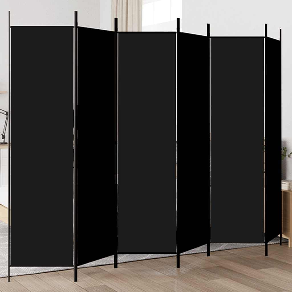 vidaXL vidaXL 6 Panel Room Divider, Folding Privacy Screen for Room Separation, Freestanding Divider Screen for Home Office, Modern Style, Black Fabric