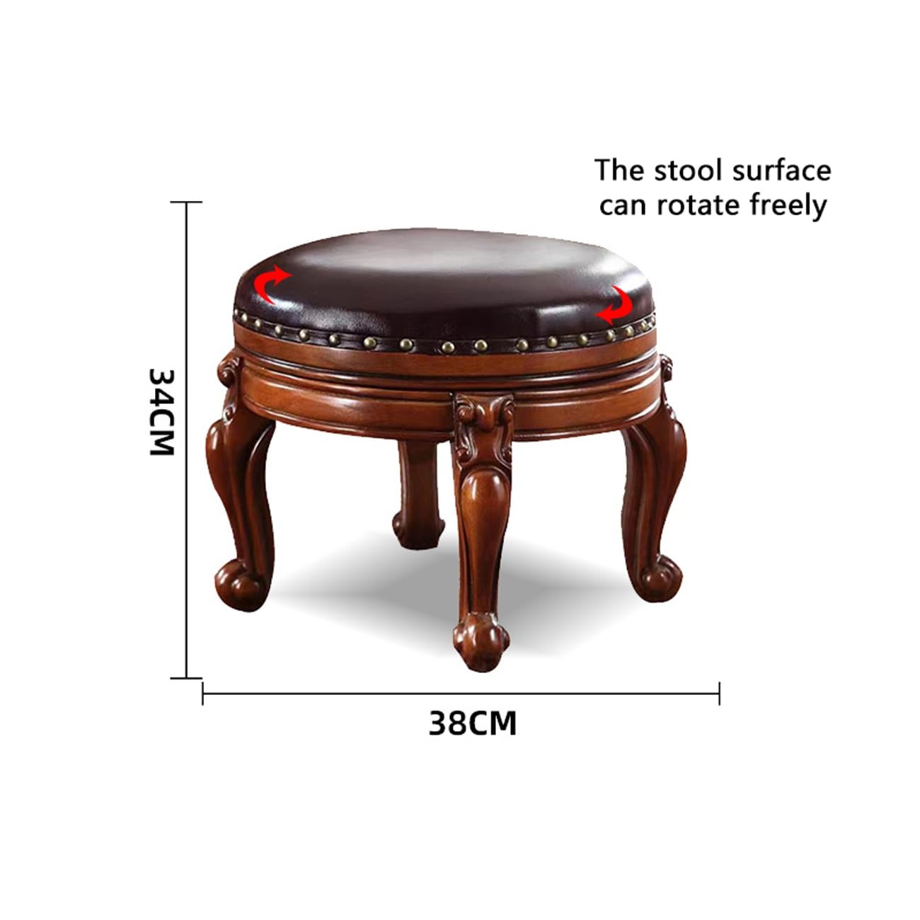 TXGJWRA Leather Wooden Foot Stool Round Ottoman, 360° Rotation Upholstered Foot Rest, Living Room Rest Stool Footrest,Shoe Changing Stool for Entryway Cloakroom,