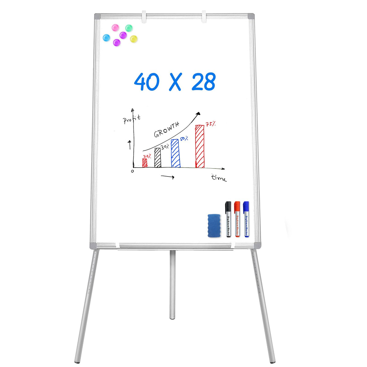 Easel Whiteboard - Magnetic Portable Dry Erase 40 x 28 Tripod Height Adjustable, Flipchart Easel Stand White Board for Office (40x28 White)