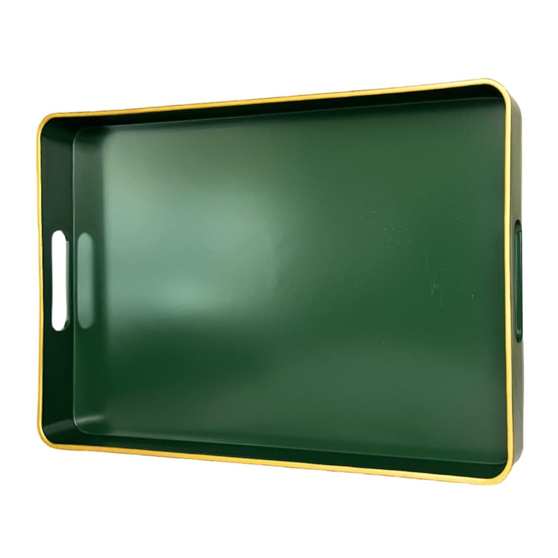 UOEKCS Rectangular Decorative Tray, Plastic Serving Trays with Handles, Coffee Table Tray for Ottoman, Living Room, Kitchen, Home Decor 15.7” x 10.2” x1.37”(Green)