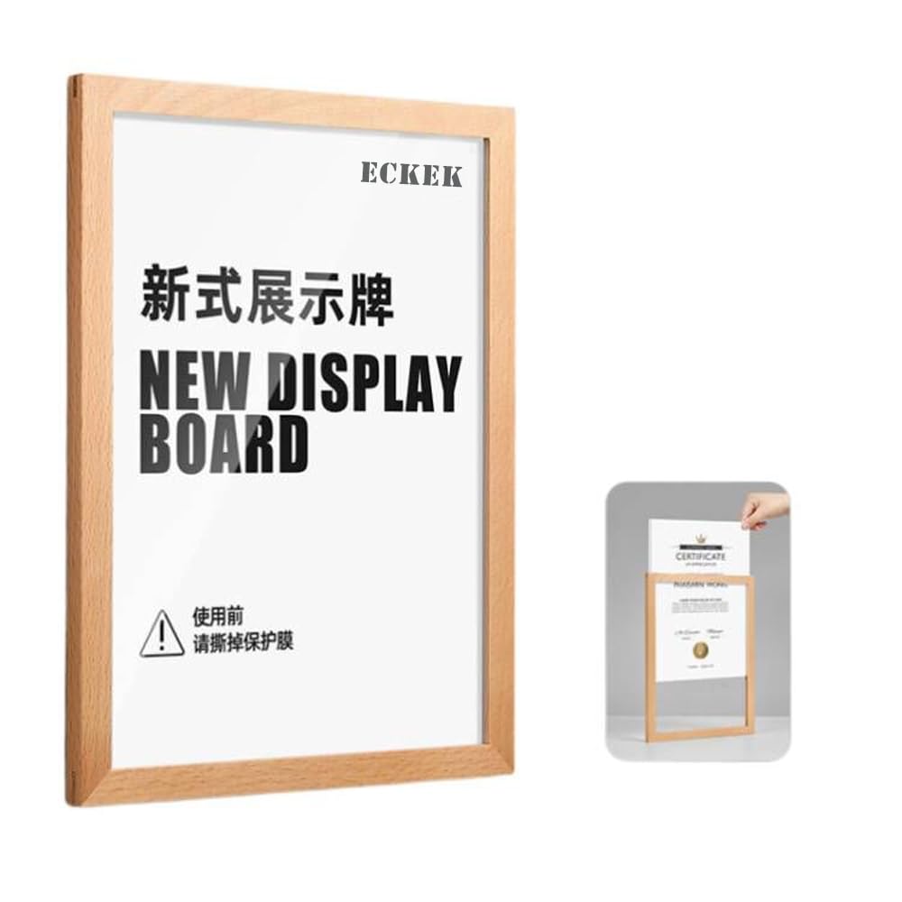 ECKEK Wall Mount Acrylic Sign Holder Self Adhesive Magnetic Display Frame Clear Document Frame for Office, Store, School, Home, Wall Picture Frame (Beech A5 148×210mm/5.83×8.27inches)
