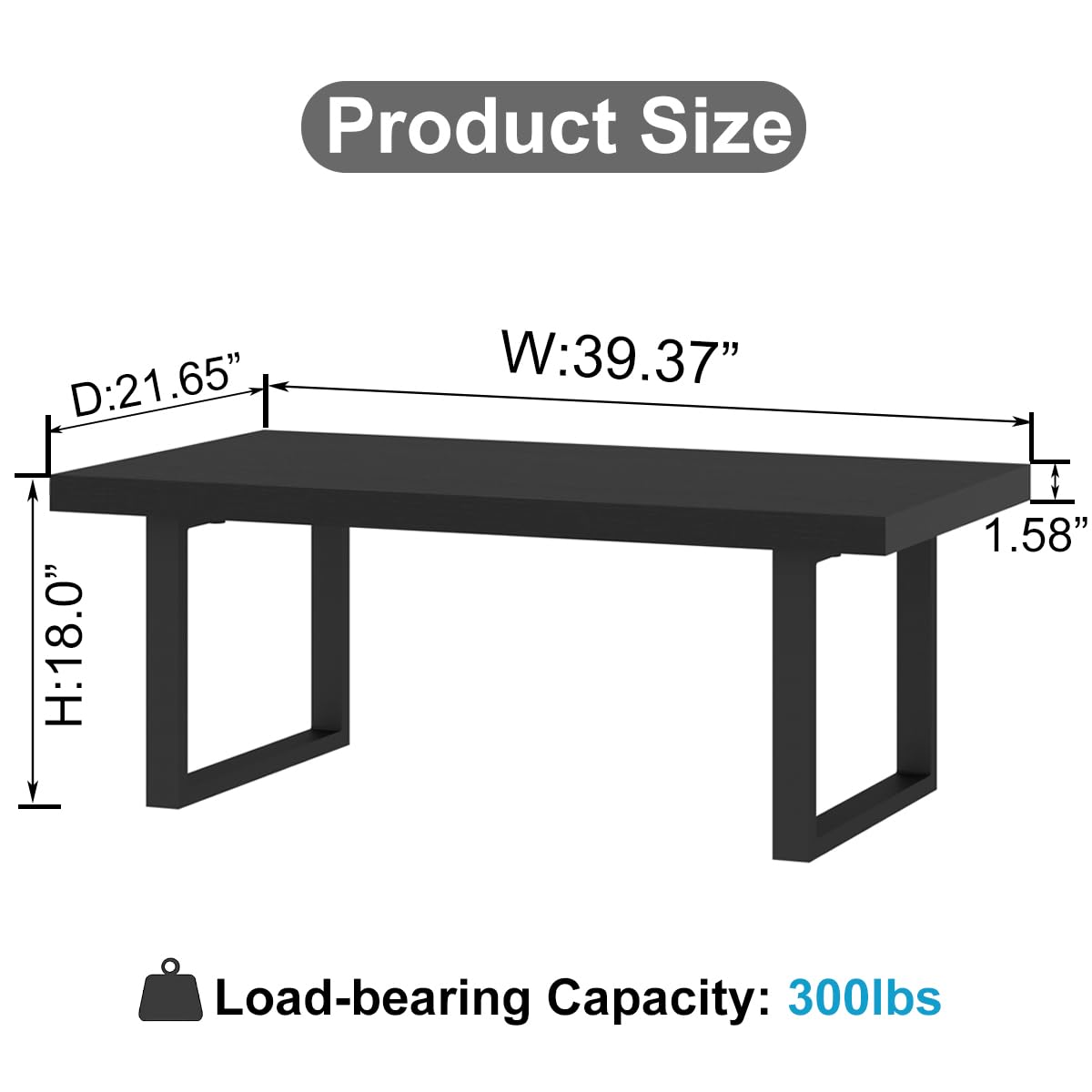 IBF Black Coffee Table, Minimalist Industrial Wooden Center Table, Modern Simple Rectangle Living Room Table, Farmhouse Wood and Metal Cocktail Coffee Table for Home Bedroom Office, Black Oak, 39 inch