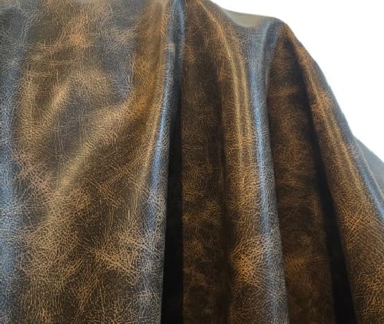 Brown Vintage Distressed Antiqued Faux Leather Fabric PU Peta Approved Vegan