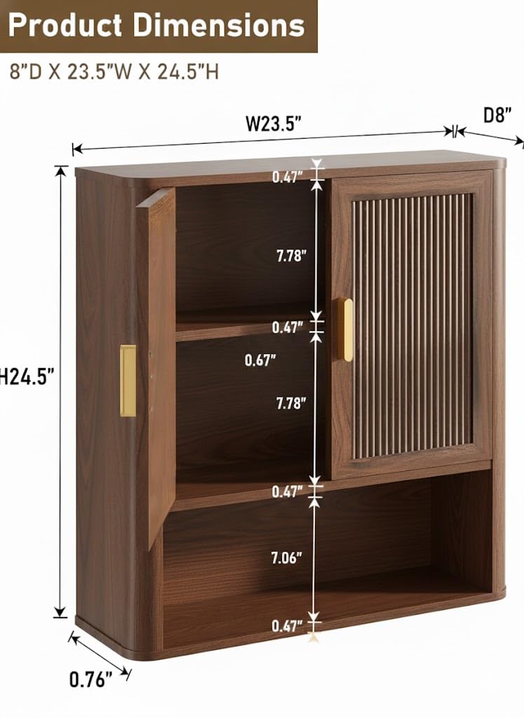 INNOD Bathroom Storage Cabinet, Medicine Cabinet with Adjustable Wood Shelf & Doors, Over The Toilet Storage Cabinet for Laundry Room & Kitchen & Living Room (Walnut)