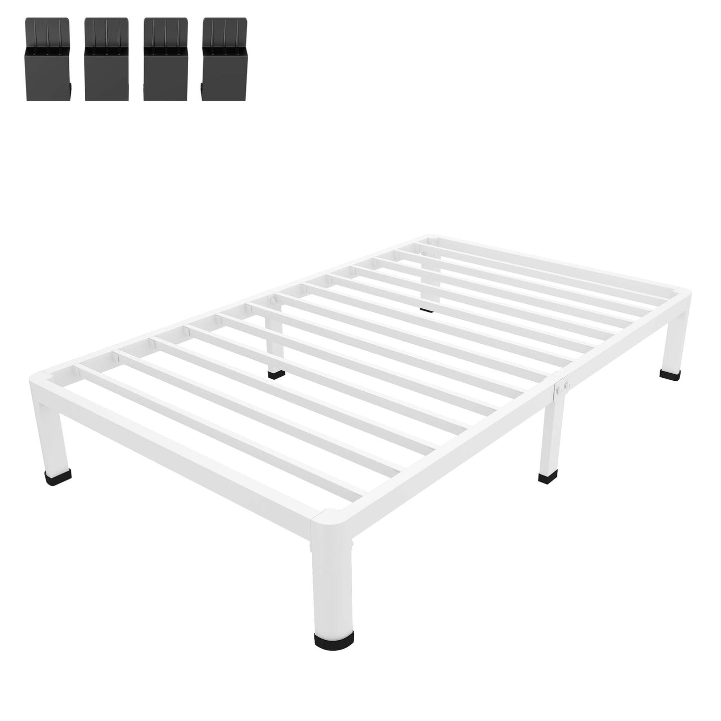 MAF 10 Inch Twin Bed Frames White with Round Corner Legs Mattress Slide Stopper No Box Spring Needed Heavy Duty Metal Platform Bed Frame Under-Bed Storage Space, 3000 LBS Steel Slats Support