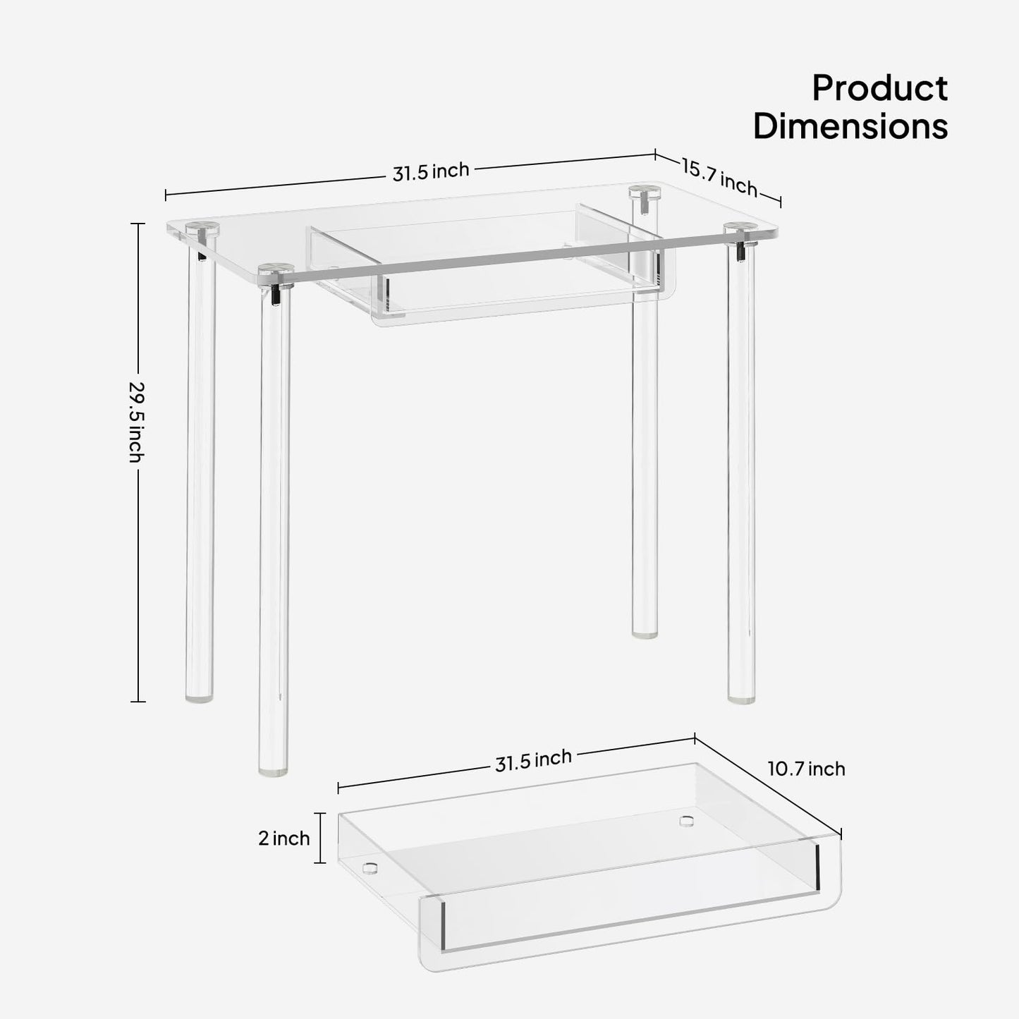 Eglaf Acrylic Makeup Vanity Desk - Clear Vanity Table with Drawer