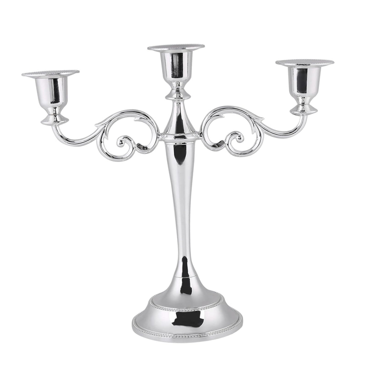 Aumotop Metal Wedding Candlestick Holder Elegant 3 Arms Candelabra for Home Decor, European Style Candle Holder for Wedding and Candlelight Dinner, Metal, Gold (Silver)