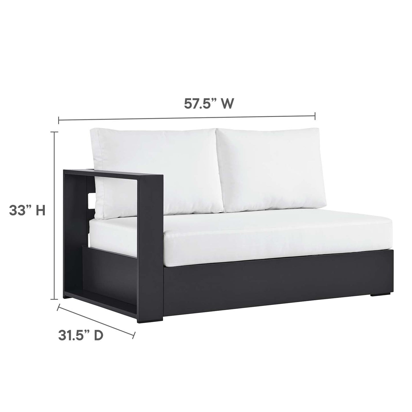 Modway Tahoe Aluminum 3-Piece Outdoor Patio Furniture Gray White, Modular Sectional Sofa Set with Weather-Resistant Cushions, Ideal for Deck, Backyard Poolside