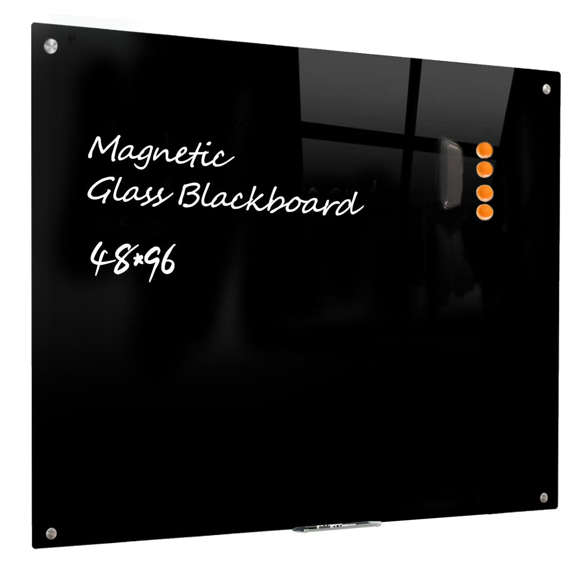 Magnetic Glass Dry Erase Board - Black Board 48 x 96 Inch Wall Mounted Glass Whiteboard, Large Frameless White Board for Wall Office, Home & School, Black