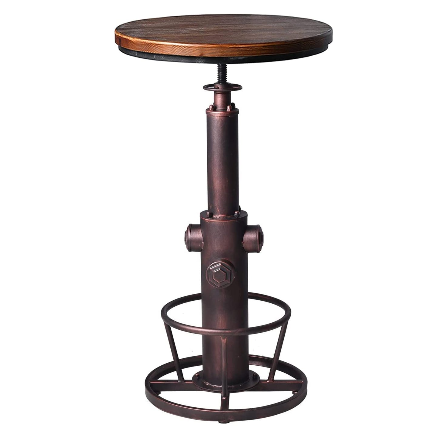 LOKKHAN Industrial Bar Table 38.6"-48.4" Height Adjustable Swivel Round Wood Tabletop 23.7" Dia, Kitchen Dining Office Coffee Bistro Pub Table