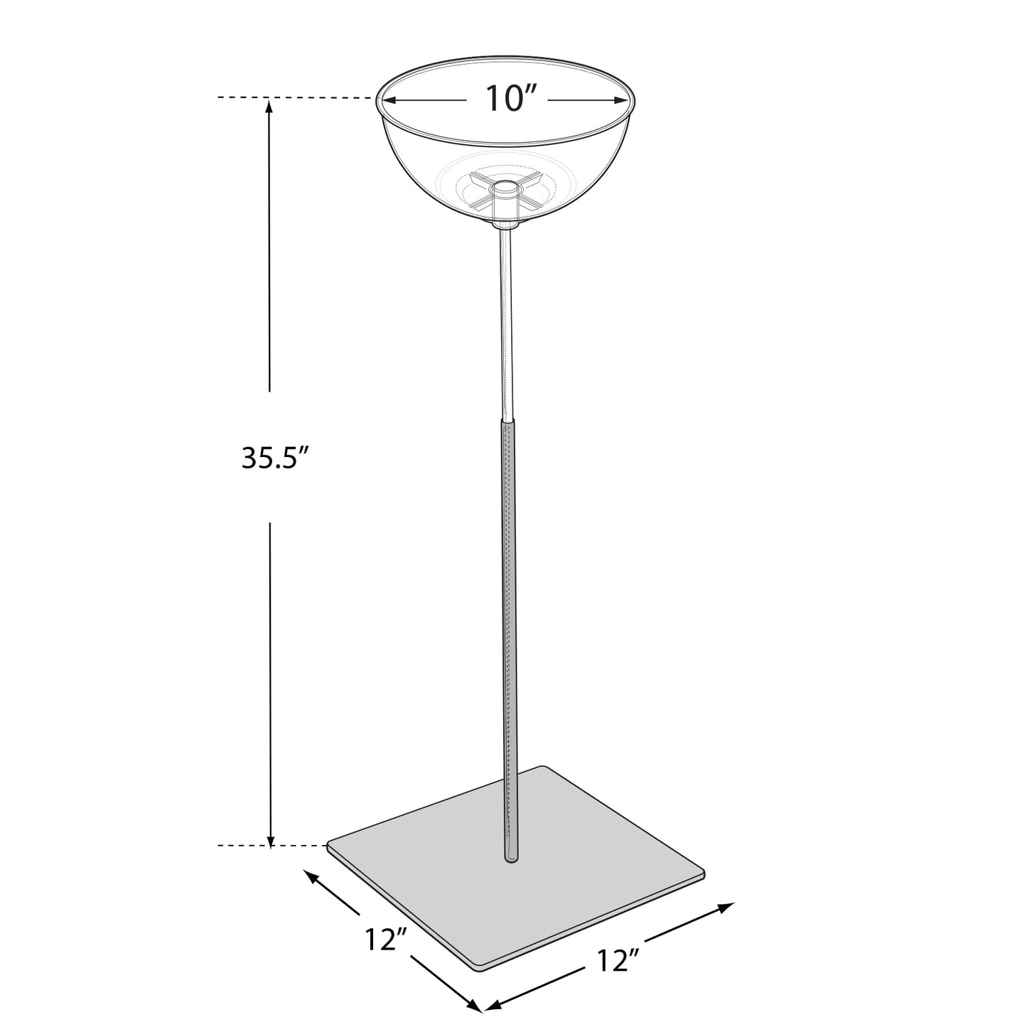 Azar 700971 Pedestal Bowl Floor Display Stand – 10" Clear Acrylic Bowl on Heavy-Duty Square Metal Base, Freestanding Merchandising Fixture for Retail, Events & Trade Shows