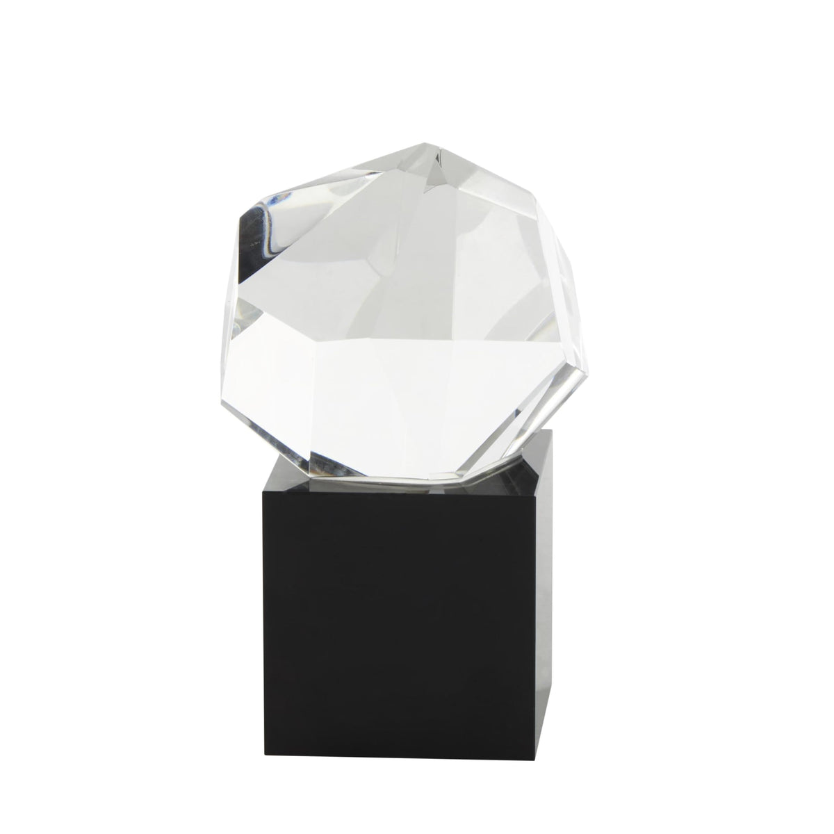 Deco 79 Glass Abstract Decorative Sculpture Cut Stone Inspired Home Decor Statue with Black Base, Accent Figurine 4" x 4" x 7", Clear