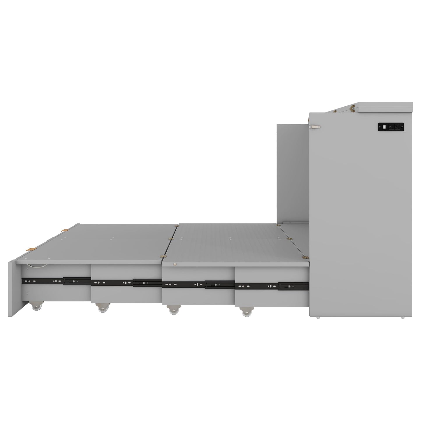 KOYVRY Murphy Bed Cabinet - Hidden Murphy Beds with Pulley Structure Design and Flexible Slats, Murphy Bed Dresser with 2 Drawers, 2 Storage Cabinets and Sockets & USB Ports (Gray, Full)