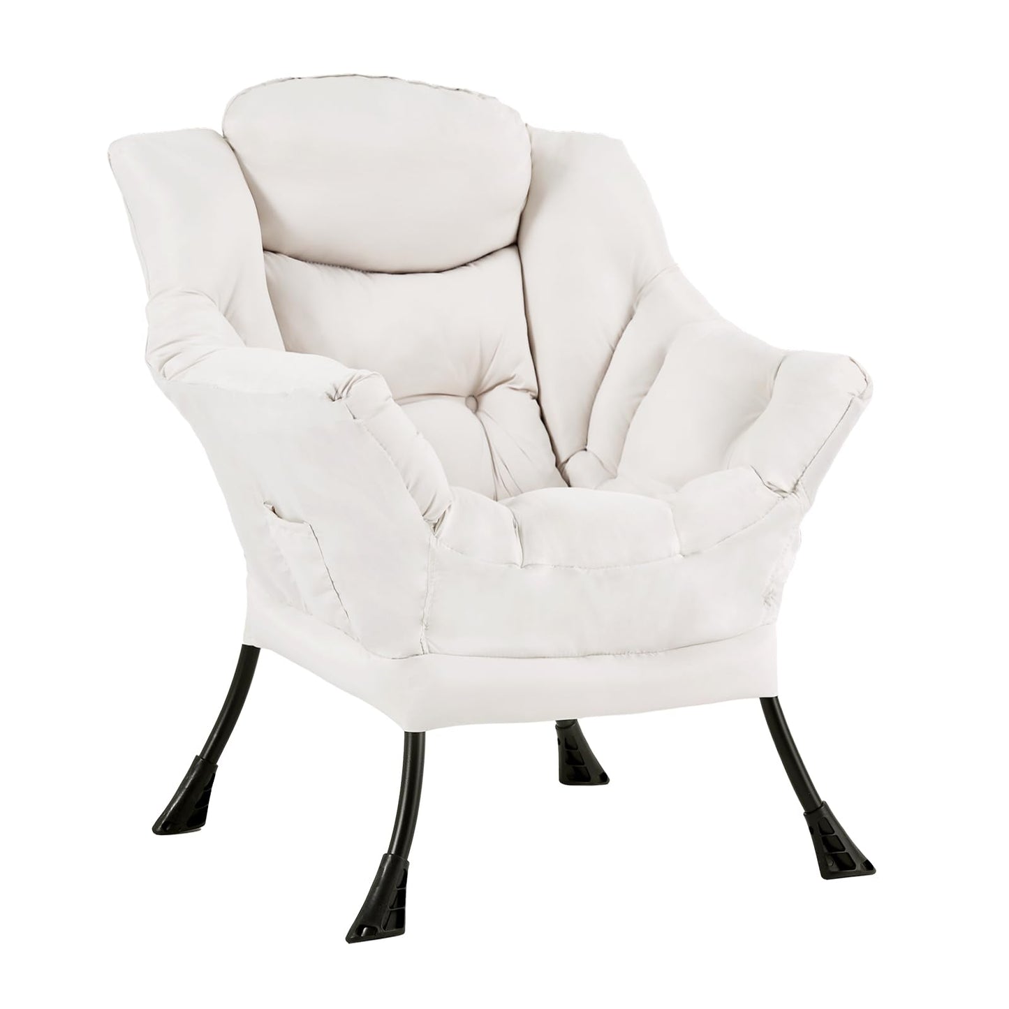 Furlide Lazy Chair for Living Room, Modern Accent Chairs with Armrests, Beige Armchairs with Side Pocket, Cozy Lazy Sofa for Reading, Balcony, Bedroom, Dorm, Small Spaces