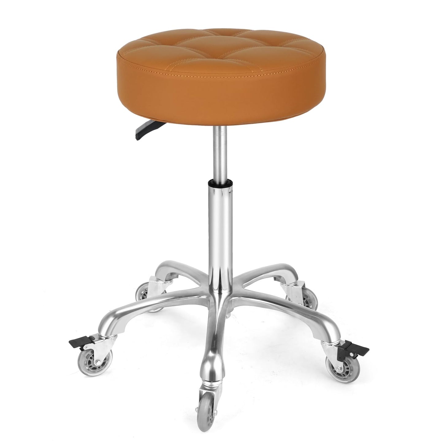 McDooFly Adjustable Heavy Duty Stool - Rolling Stools with Locking Caster Wheels - Swivel Stools Backless Chair for Home Kitchen Office Shop Tattoo Lash Tech Pedicure (Camel, Height 22 to 30 in)