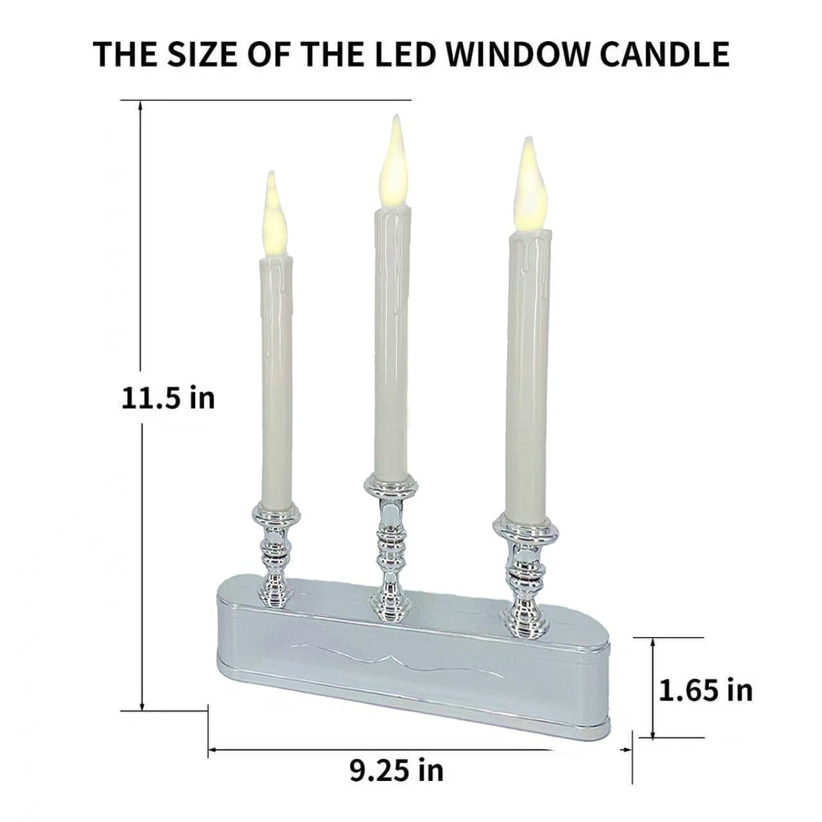 FGDECORJOIE Rechargeable Window Candles with Timer Battery Operated Flicker Flame Silver Antique 3 Tier LED Window Candelabra 11.5 Inch Hight for Christmas New Year Festival