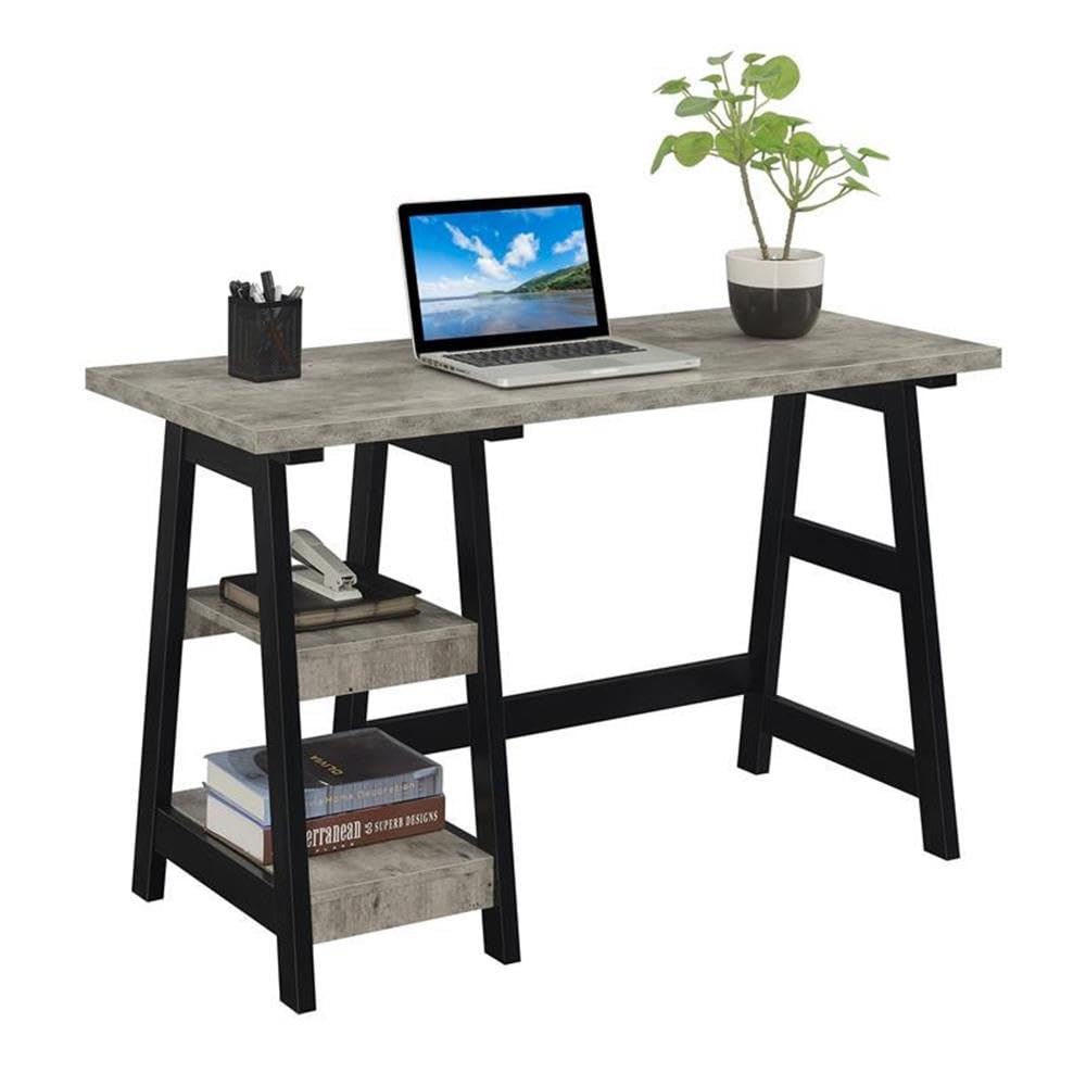 Convenience Concepts Designs2Go Trestle Desk 47" - Modern Desk or Vanity with Shelves, for Office, Dorm, Living Room, Faux Birch/Black