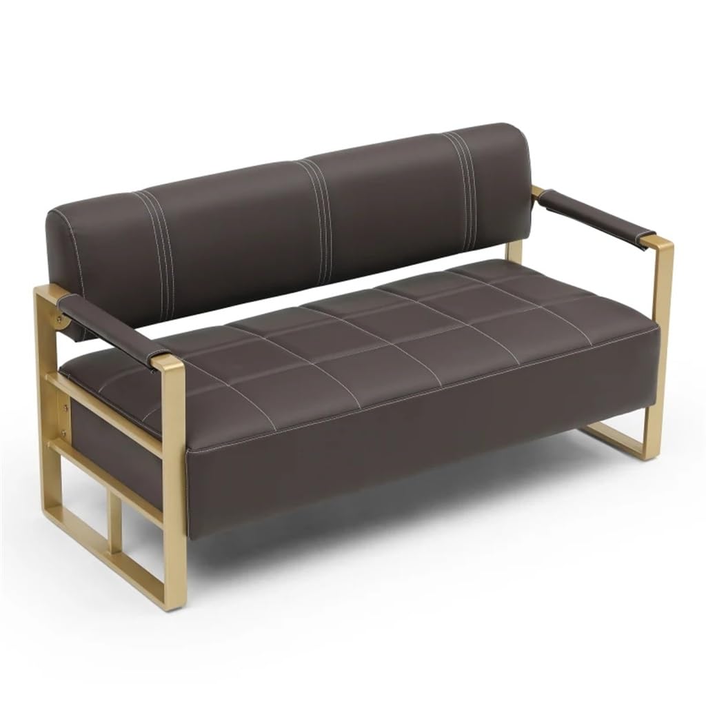RXXCMD Brown 57.9" Width Upholstery Faux Bonded Leather Loveseat Sofa Office Apartment Studio Furniture with Golden Metal Arms