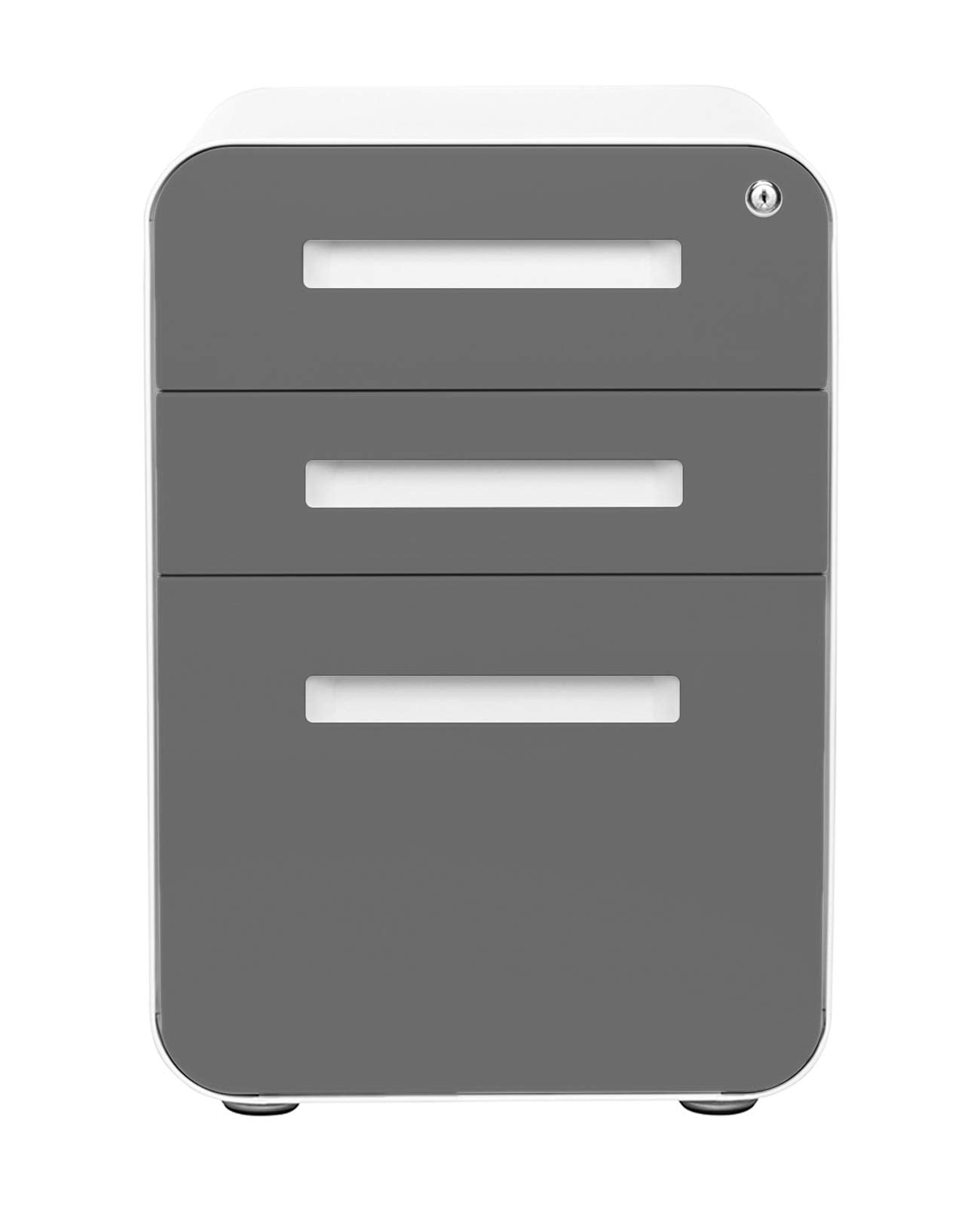 Laura Davidson Furniture Stockpile 3 Drawer File Cabinet with Lock - Under Office Desk Metal Filing Cabinet, Legal/Letter File Folders, Wheels and Stationary Feet, Pre-Assembled, Dark Grey Faceplate