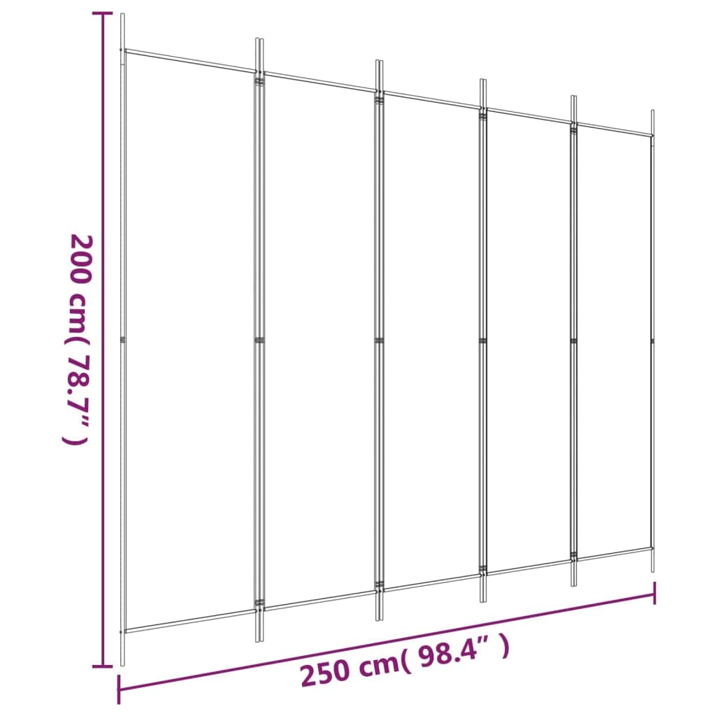 vidaXL 5 Panel Room Divider, Folding Privacy Screen for Room Separation, Freestanding Divider Screen for Home Office, Modern Style, Anthracite Fabric
