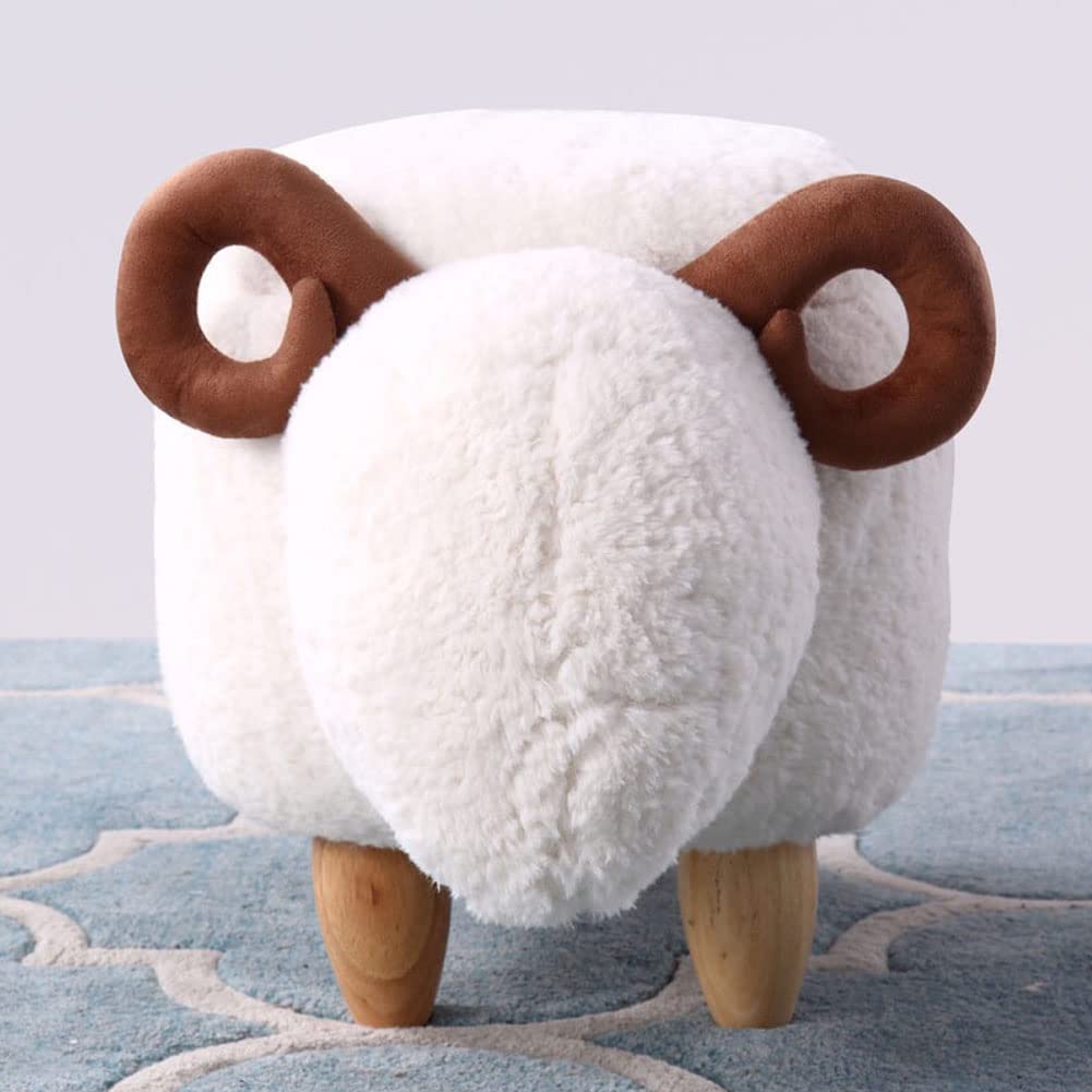 WAYUTO Animal Footstool Storage Upholstered Ottoman Bench Grey Sheep for Living Room Dorm Foot Rest Step Stool Padded Seat Chair Wood Foot Heavy Duty Decorative