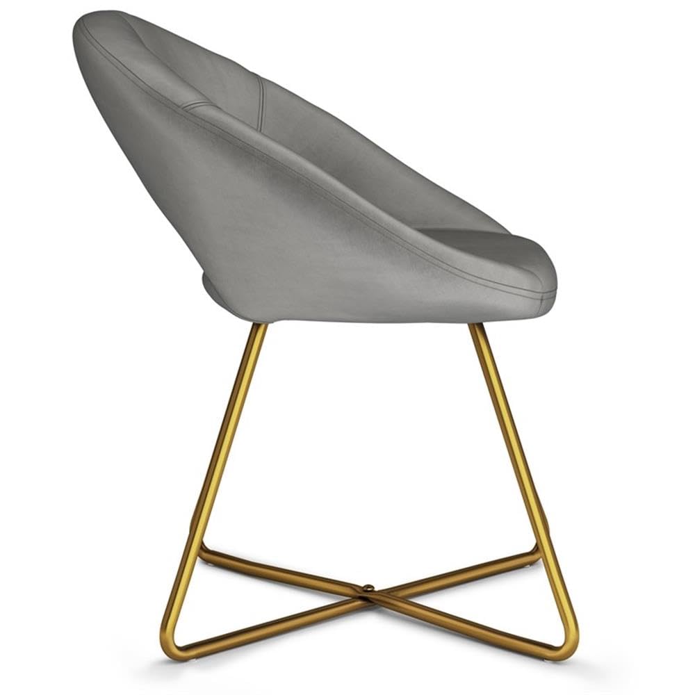 SIMPLIHOME Barrett Accent Chair - 24 inch Wide Upholstered Velvet Mid-Century Modern Accent Chair in Grey, for Living Room Seating with Curved Back, Deep Seat, and Gold Metal Base