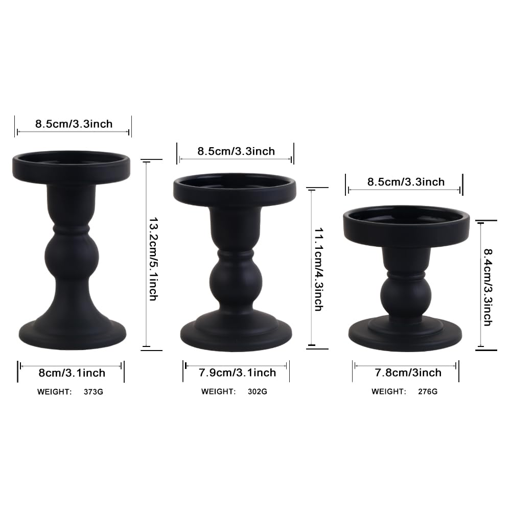 BTGLLAS 6-Piece Set of Black Glass Candlestick, Crystal Candlestick Holder Holder and Conical Candle, Christmas Candle Holder Decoration, Family Living Room Wedding Candle Holder (black2sets)