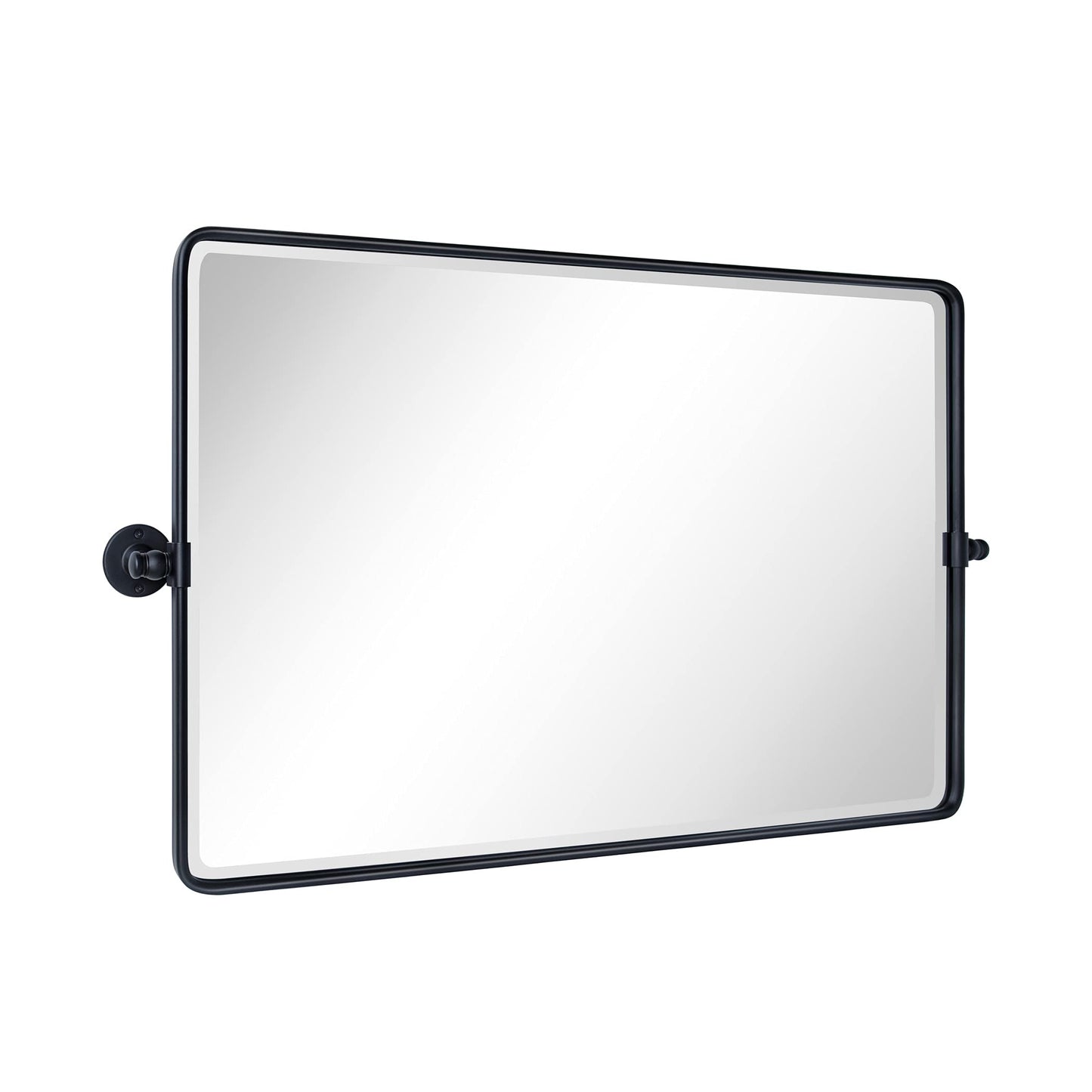 TEHOME Horizontal Pivot Bathroom Mirror Tilting Black Metal Framed Pivot Rectangle Rounded Rectangluar Tilting Beveled Vanity Mirrors for Wall, Overall 38.91 x 23 inches (Mirrror 35 x 23 inches)