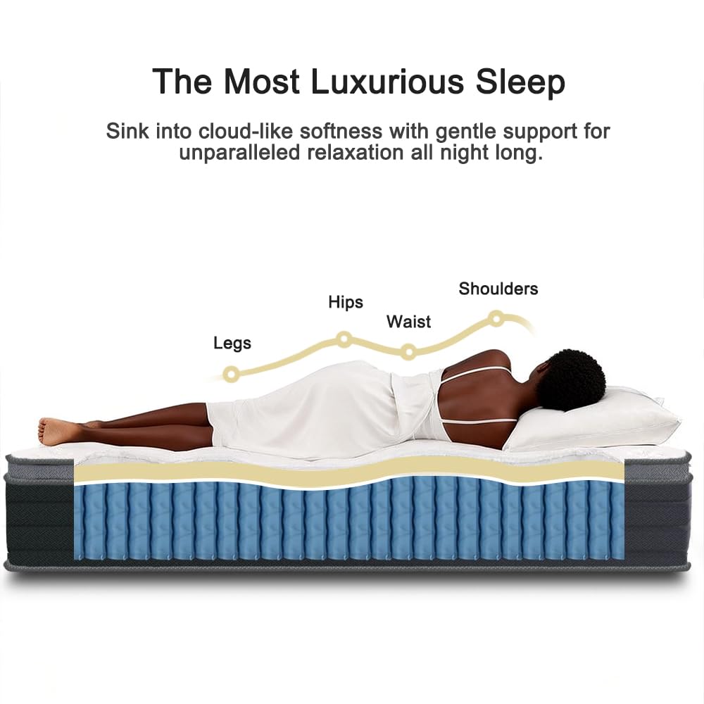 EDOW Queen Size Mattress, 60x80 Inch Queen Bed Mattress with 10 Inch Height, Independent Pocketed Coils Mattresses, Soft Comfort Hotel Quality, Queen Mattress in a Box