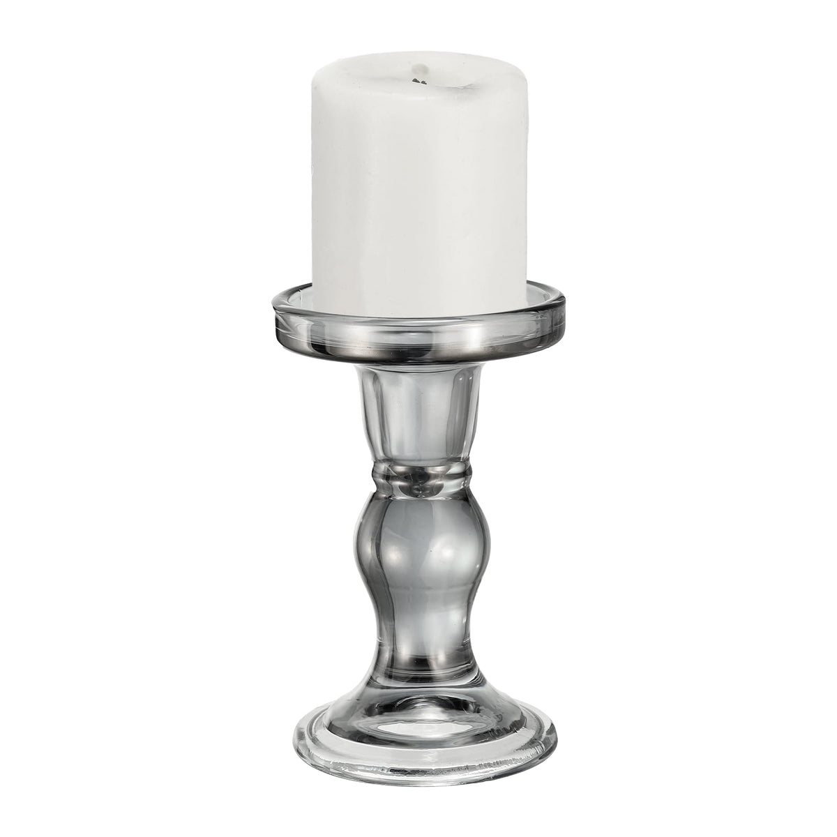 uxcell 14 cm Glass Candle Holder for Taper/Column Candles, Candle Holders Tealight Stand Candlestick for Tealight Wedding Table Centerpiece Home Decor, Smoke Gray