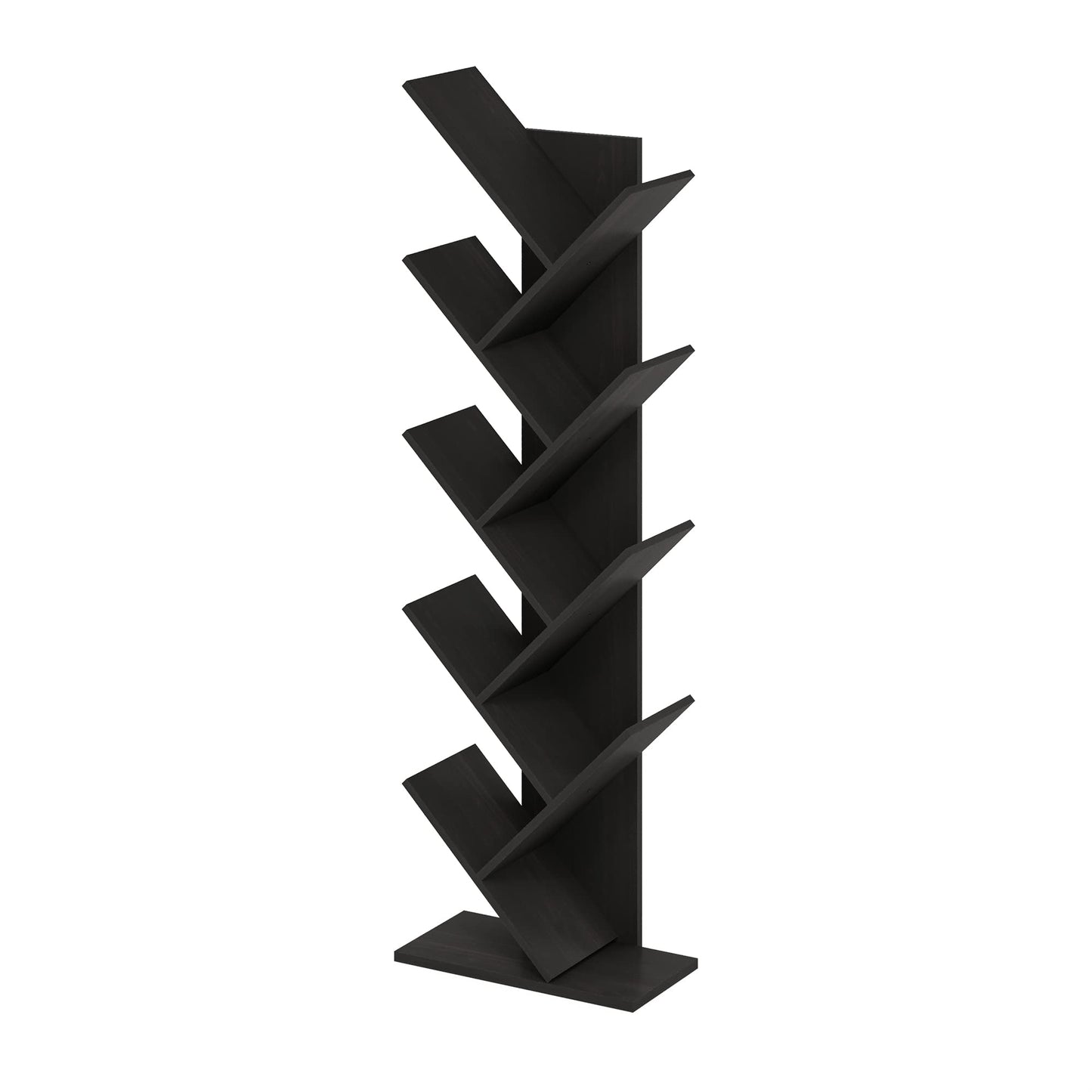 Furinno TREE Book Shelf, 9-Tier Bookshelf, Tree Bookcase with Angled Open Shelf, 8.4 x 15.7 x 50.9, Corner Shelf for Room Decor, for Living Room, Bedroom, Home Office, Espresso