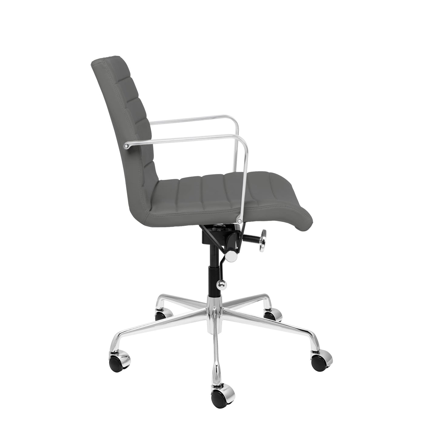 Laura Davidson Furniture SOHO II Ribbed Office Chair - Mid Back Desk Chair, Ergonomically Designed with Arm Rest & Swivel, Made of Faux Leather, Dark Grey, Computer Chair