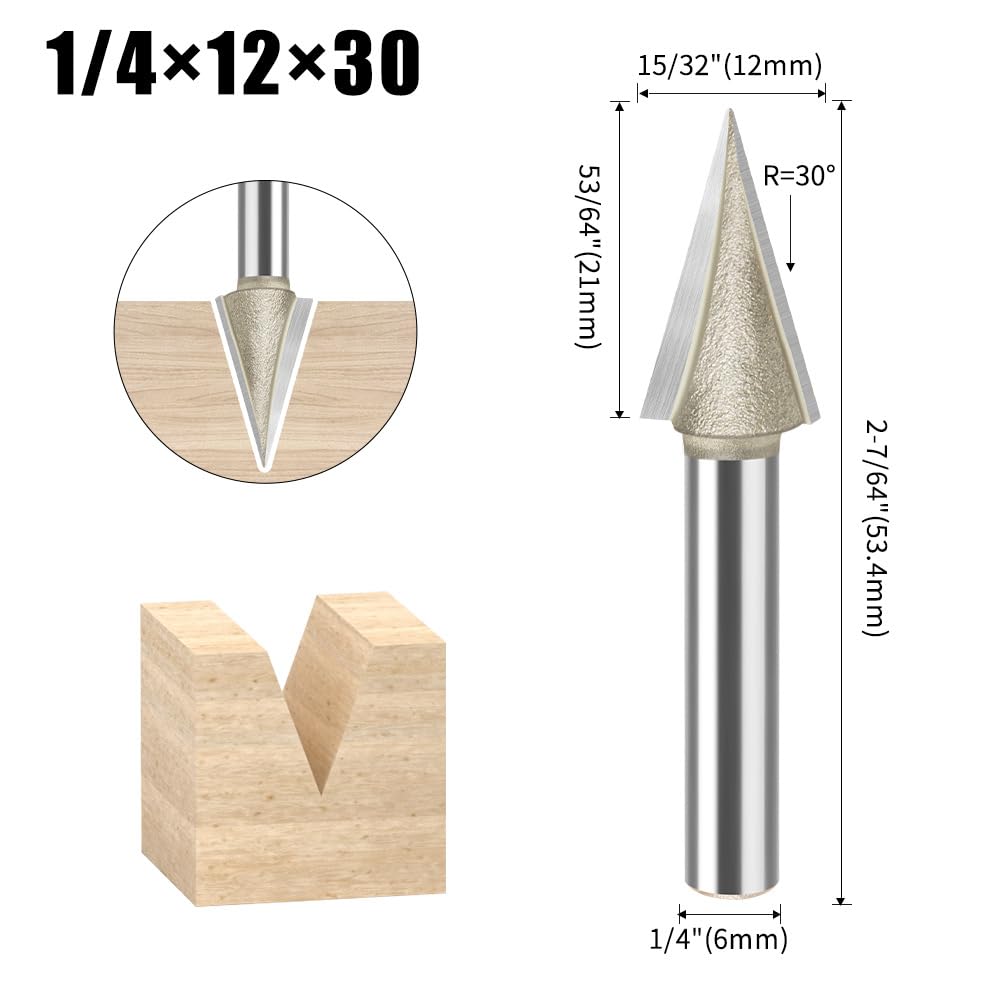 WSOOX 30°V Shape Bit with 1/4" Shank CNC Carbide V Groove Bit Engraving Router Bit for Lettering, Engraving