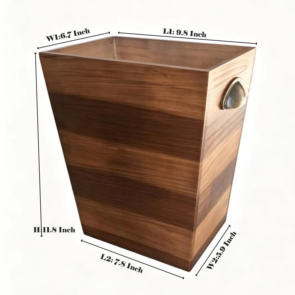 Ayxeute Solid Wood 2.5Gallon Trash Can, Thickened Sturdy Wooden Waste Basket with Metal Handle, Rustic Farmhouse Decorative Garbage Bin for Bathroom, Bedroom, Kitchen, Office, Living Room