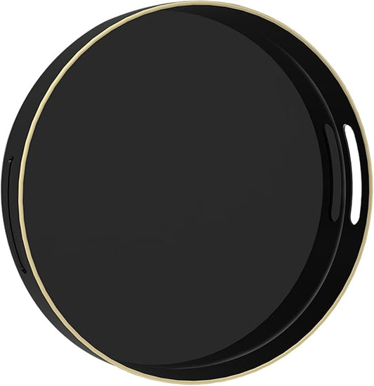 MAONAME Black Decorative Tray for Coffee Table, Modern Round Serving Tray