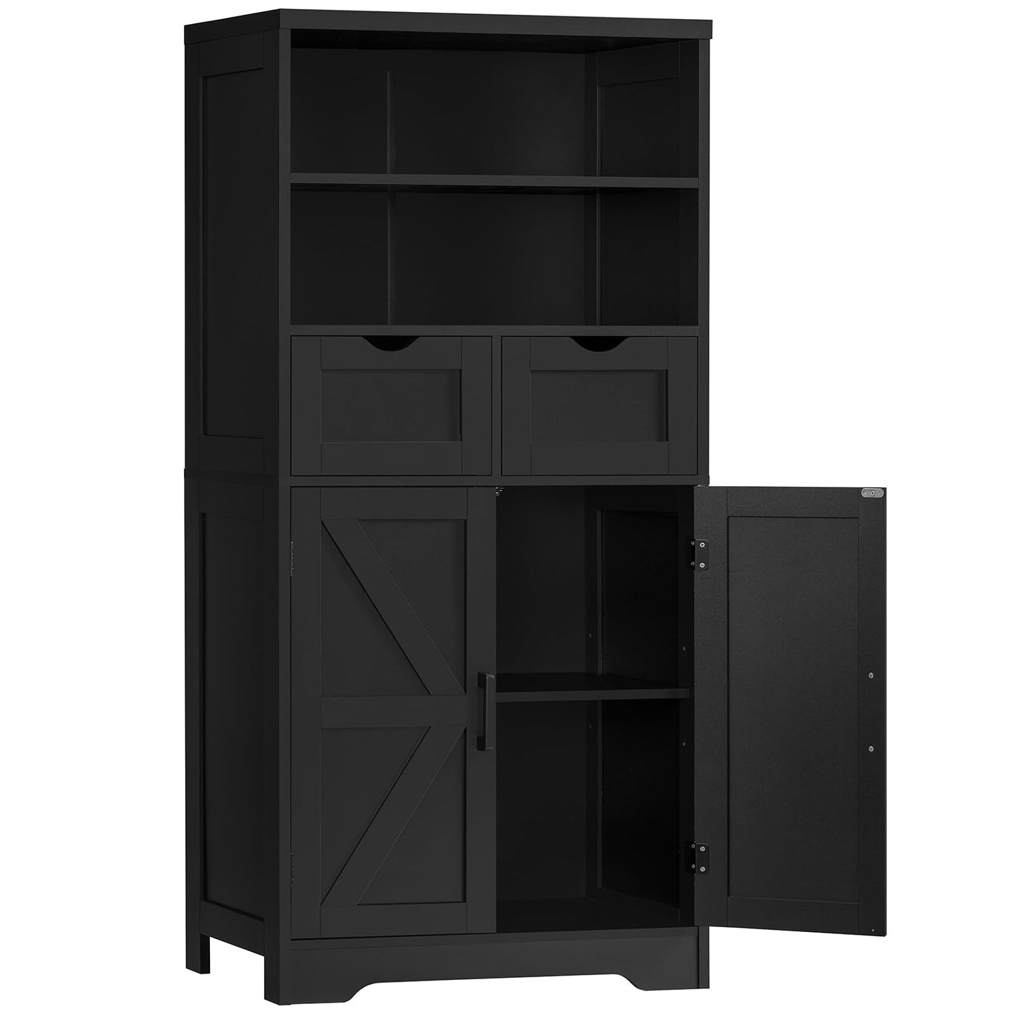 TEENFON Storage Cabinet with Doors & 2 Drawers, Kitchen Cabinet with Adjustable Shelf, Pantry Cabinets, Bathroom Cabinets, for Living Room, Entryway, Home Office, Black