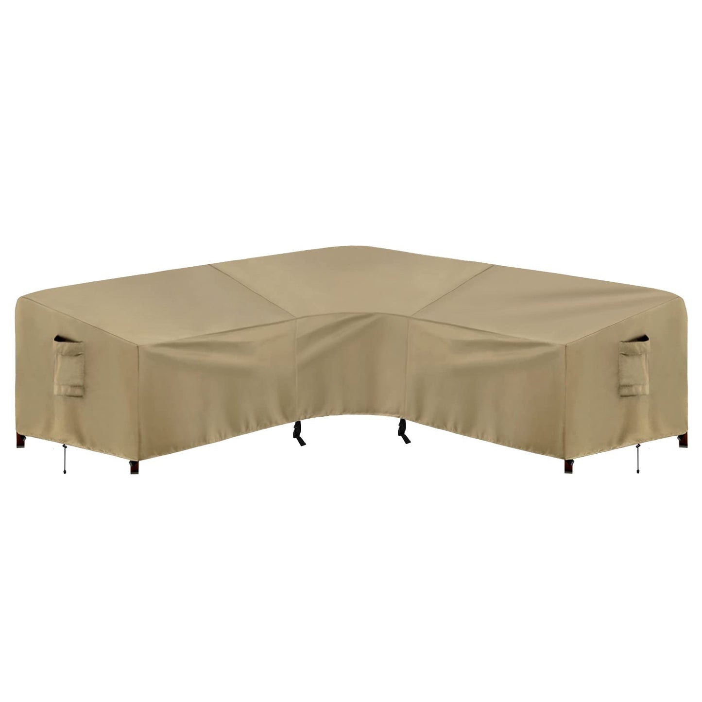 PureFit Outdoor Sectional Sofa Cover Waterproof V Shaped Patio Furniture Covers for Deck, Lawn and Backyard, 89”x89”, Camel