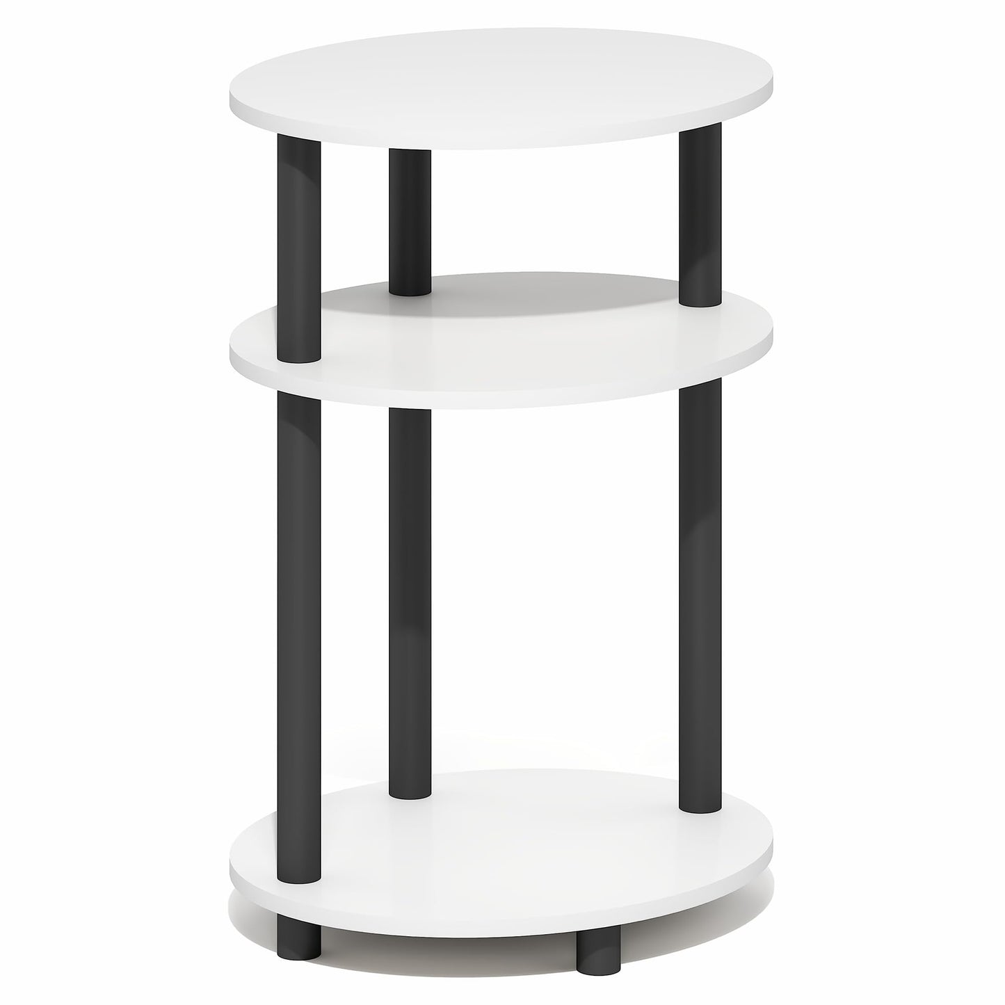 Furinno Turn-N-Tube Side Table, 3-Tier Oval End Table, Night Stand, Bedside Table, for Living Room, Bedroom, White/Black