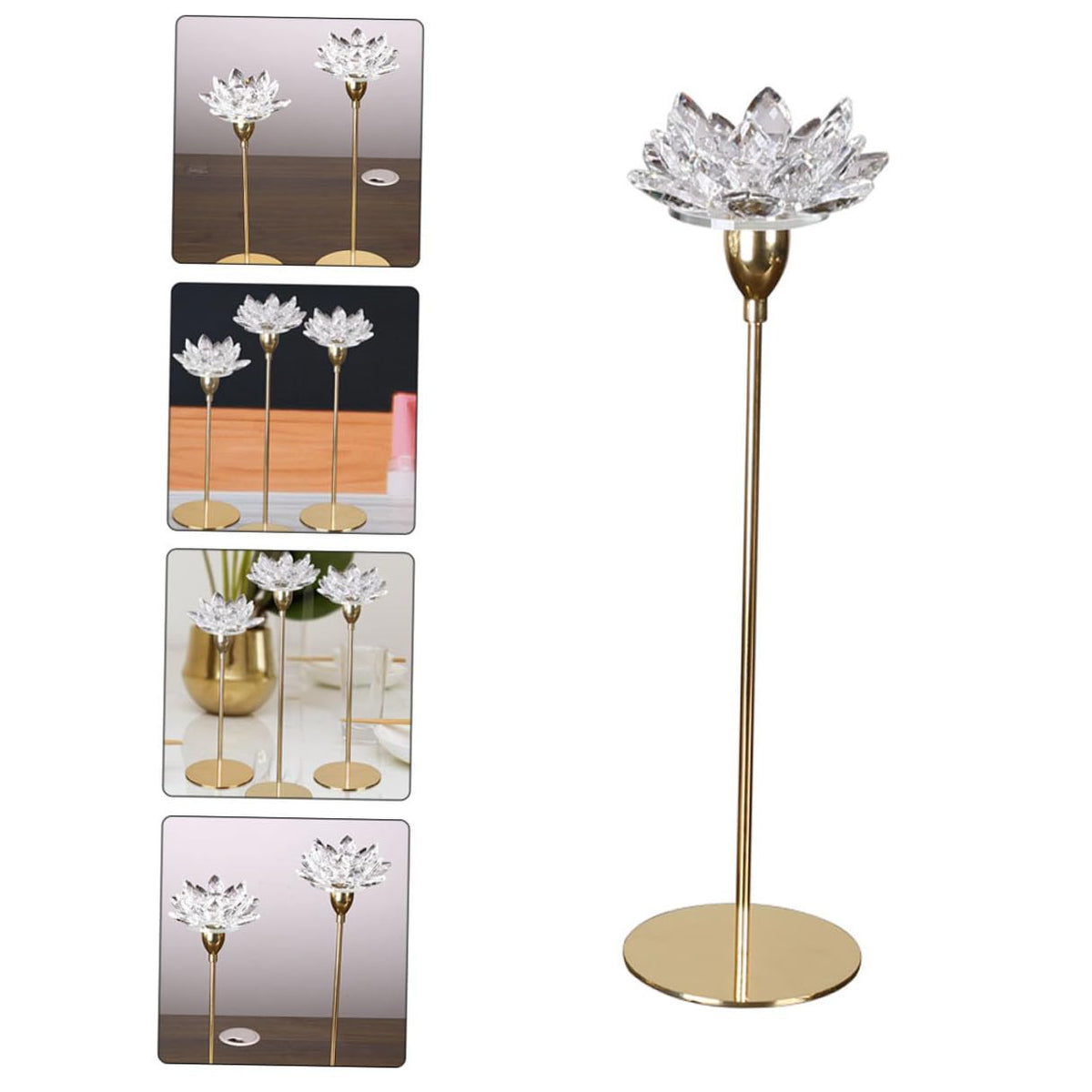 ULTECHNOVO Crystal Lotus Candleholder Metal Candlestick Small Gold Wedding Candle Stand for Dining Room Candlelight Dinner Decoration