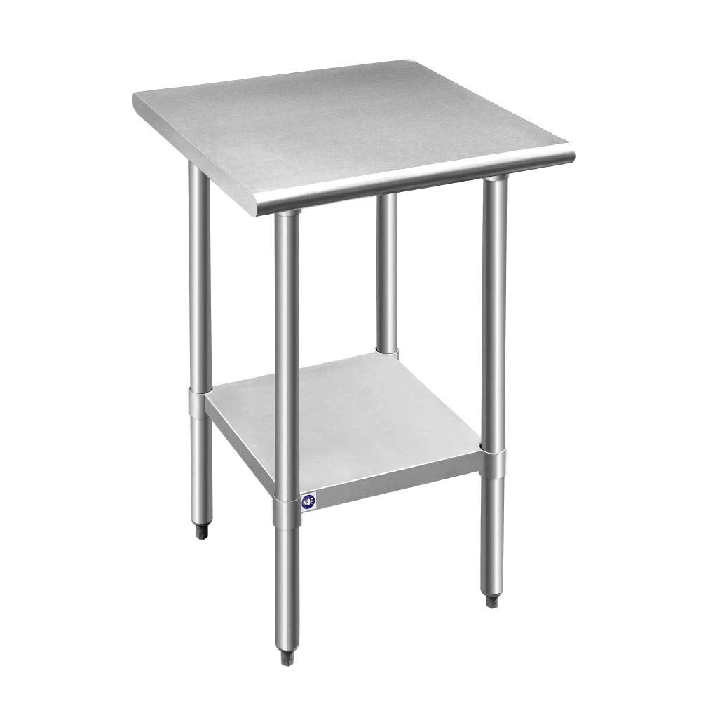 ROCKPOINT Stainless Steel Table for Prep & Work 24x24 Inches, NSF Metal Commercial Kitchen Table with Adjustable Under Shelf and Table Foot for Restaurant, Home and Hotel
