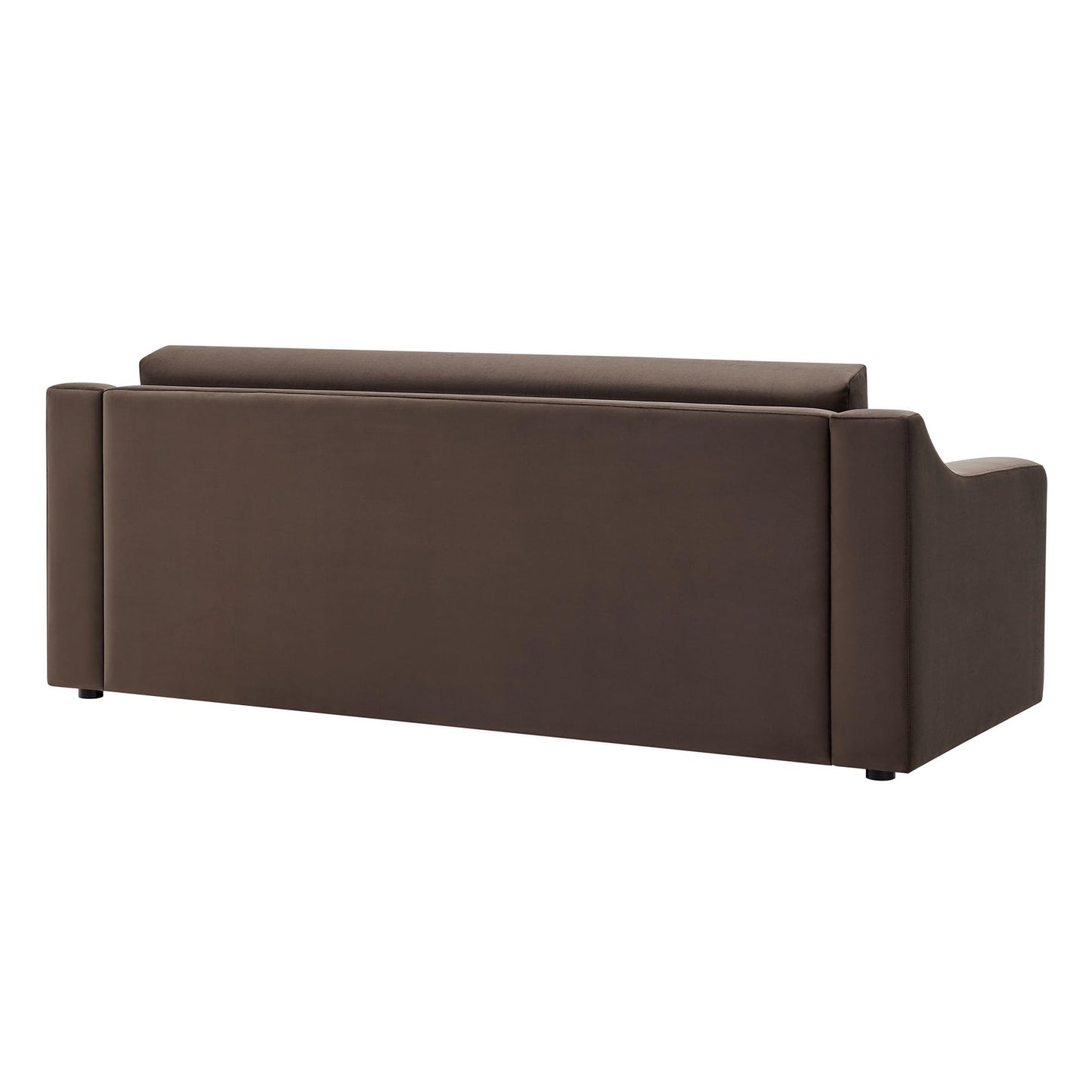 Modway Liora 87 Inch Stain-Resistant Performance Velvet Sofa in Chocolate Brown - 3 Seater Upholstered Sofa Couch for Living Room Seating - Comfy Deep Seat Sofa with Scoop Arms