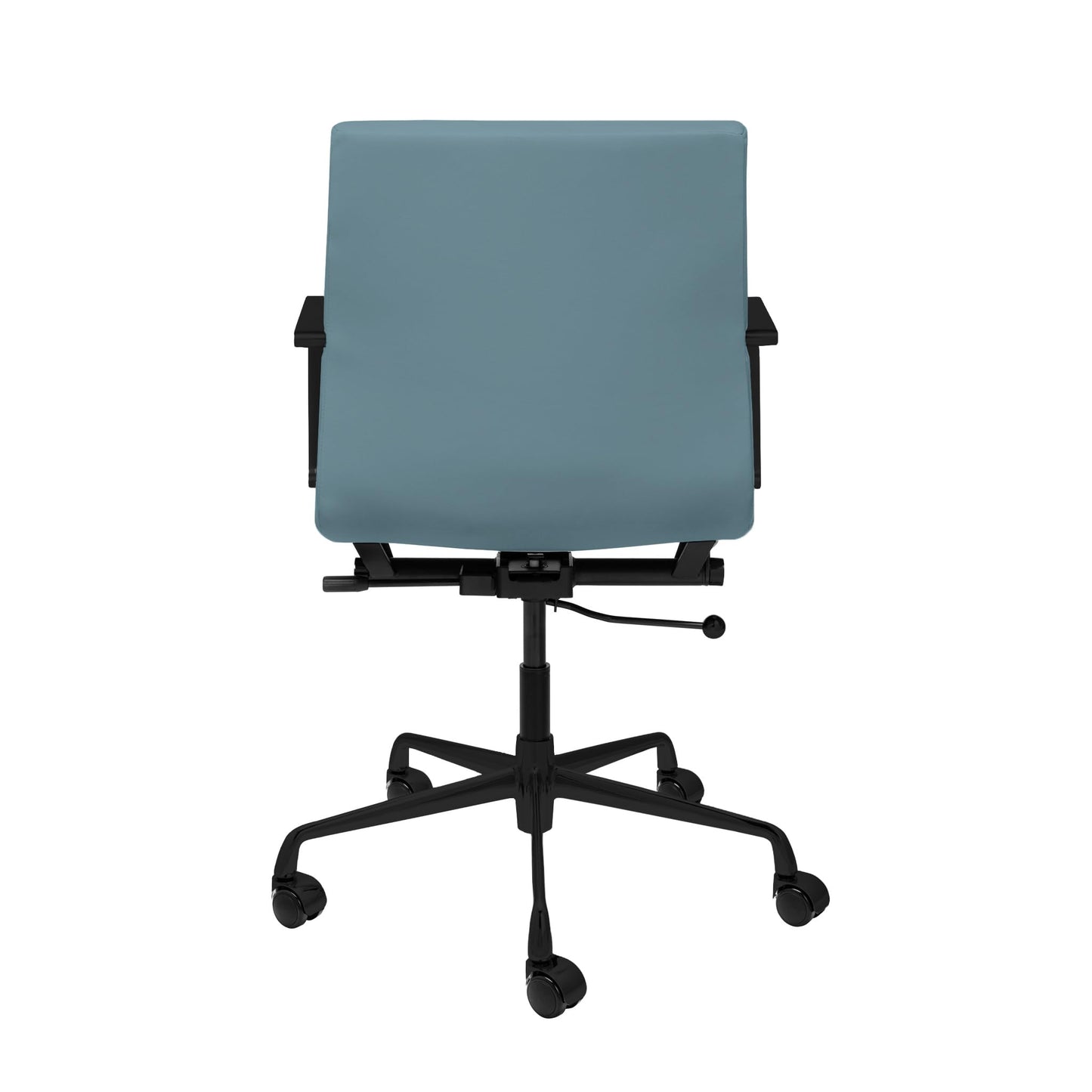 Laura Davidson Furniture SOHO II Ribbed Office Chair - Mid Back Desk Chair, Ergonomically Designed with Arm Rest & Swivel, Made of Faux Leather, Coastal Blue with Black Frame, Computer Chair