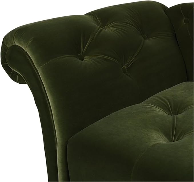 Pemberly Row Tufted Roll Arm Chaise Lounge, Olive Green Velvet Upholstery