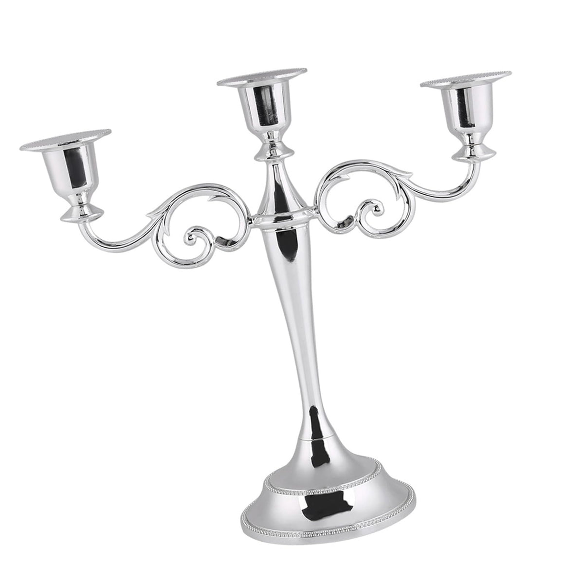 Aumotop Metal Wedding Candlestick Holder Elegant 3 Arms Candelabra for Home Decor, European Style Candle Holder for Wedding and Candlelight Dinner, Metal, Gold (Silver)