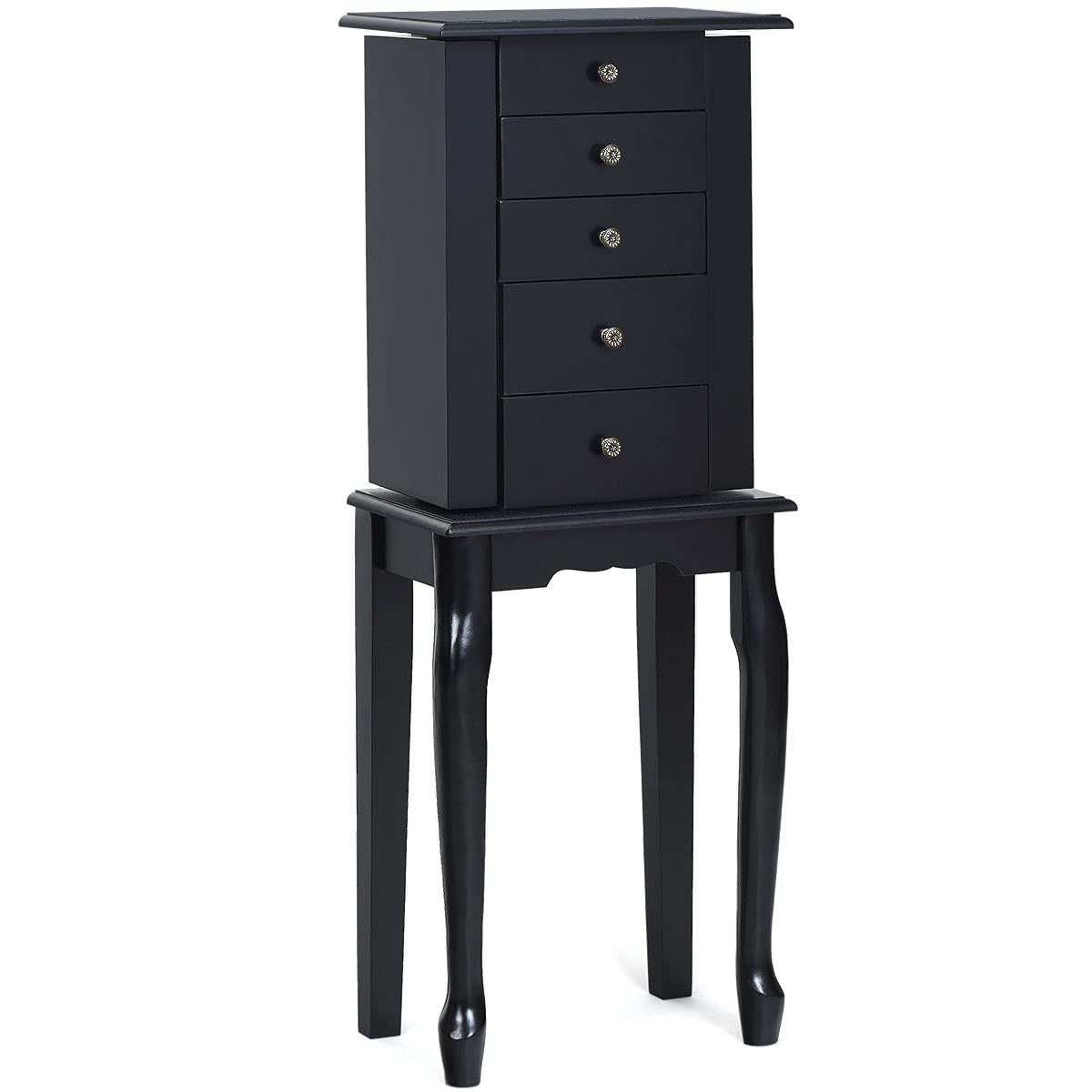 Giantex Jewelry Armoire Cabinet Chest Organizer Box Top with Flip Mirror Standing Space-Saving Bedroom Makeup Accessories Storage Armoires 8 Necklace Hooks, Jewelry Cabinets with 4 Drawers (Black)