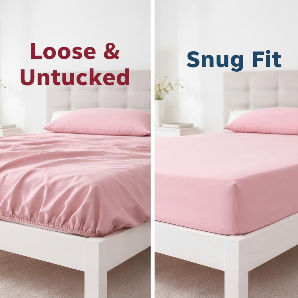 Stretchy Full Size Fitted Sheet for 4 Inch Low Profile Mattress - Snug Fit with No Baggy Fit for Thin Mattress, Tri-Fold Bed, Trundle Pull-Out, RV Bunk & Camping Cots, Daybed - Pink, Full
