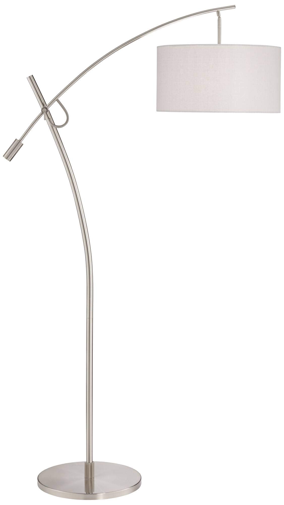 Possini Euro Design Modern Standing Arc Floor Lamp Adjustable Boom Arm 69" Tall Brushed Nickel Off White Linen Fabric Drum Shade Decor for Living Room Reading House Bedroom Home