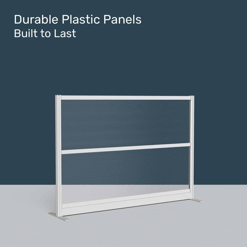 Luxor PPWL009 Modular Wall, 70"W x 48"H Corrugated Plastic Panel with Gray Frame, Lightweight Translucent Office Partition for Privacy, Freestanding and Reconfigurable Room Divider
