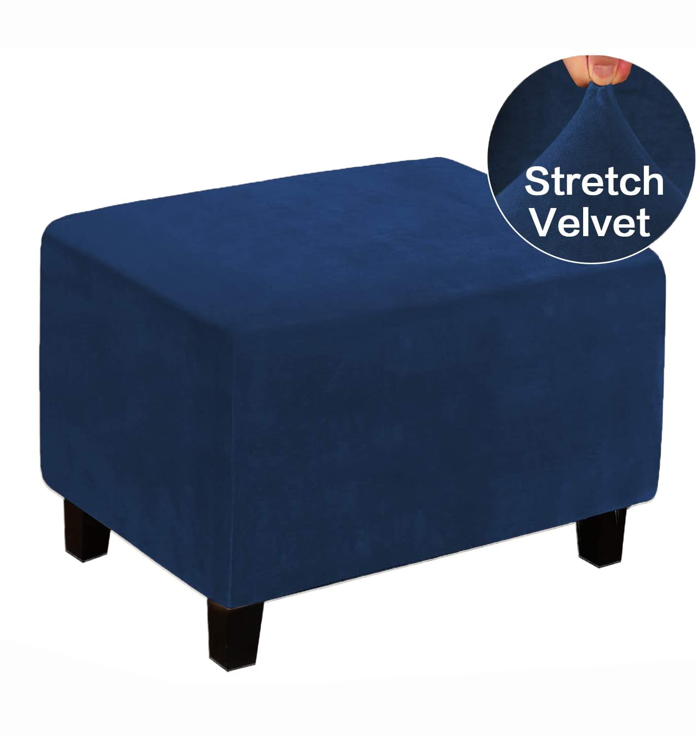 Velvet Ottoman Cover, Stretch Footstools Covers, Plush Foot Stool Slipcover, Removable Footrest Stool Sofa Slipcovers, Folding Storage Stool Furniture Protector for Room(Navy Blue,Rectangular Large)