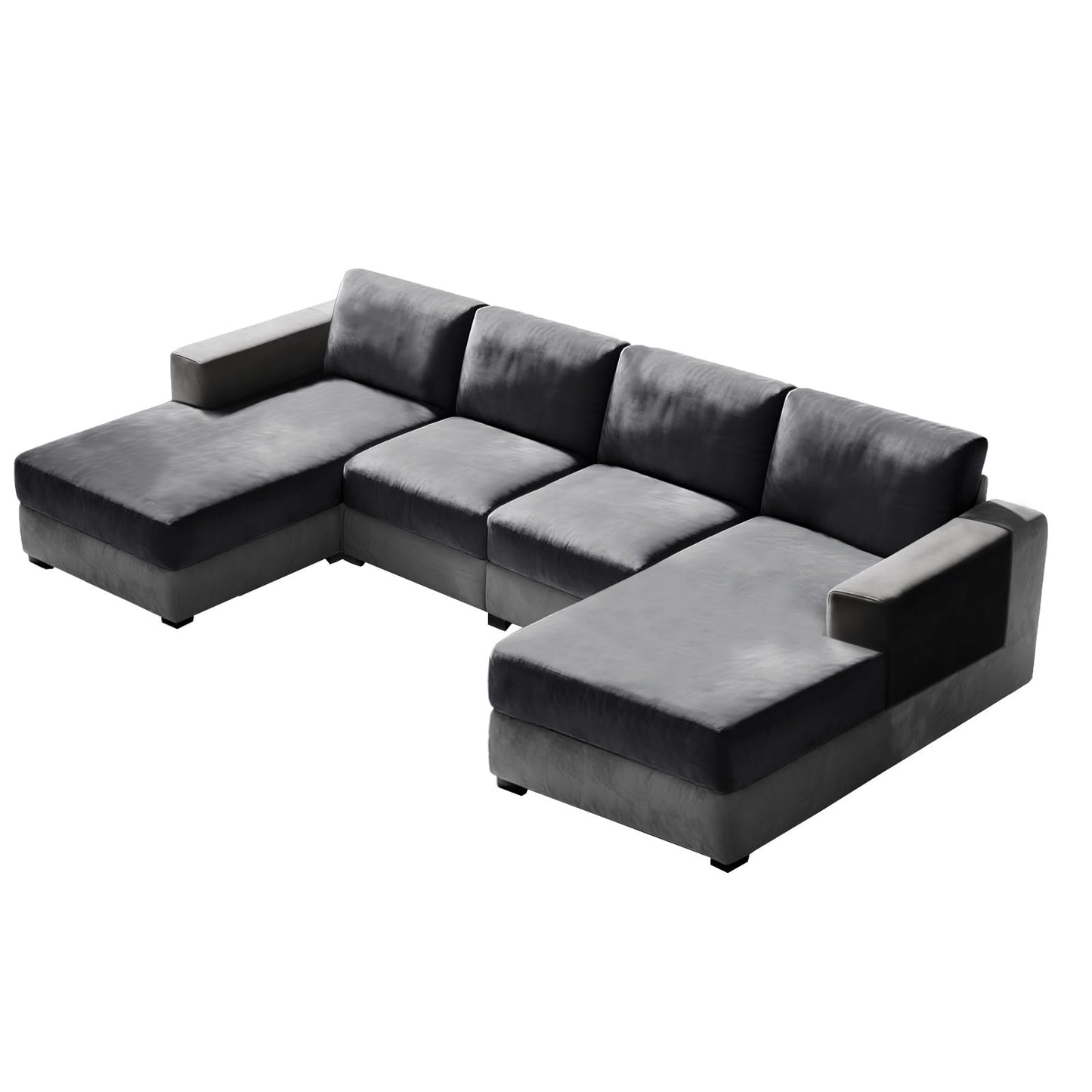 10 Pieces Sofa Cushion Covers for U-Shaped Modular Sectional Couch with 4 Seat+4 Back+2 Arms, Stretch Velvet Upholstered Covers for Sofa Bed with Deep Double Chaise (Grey,Universal (10 Pieces))